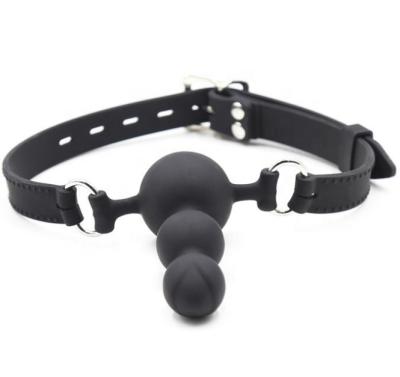 China Leather Ball Gag Black Silicone Three Ball SM Mouth Ball Gag Goods for sale