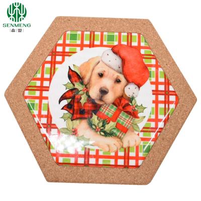 China Custom Hot Sale Hexagon Cork Placemat Ceramic Natural Cork Trivets for sale