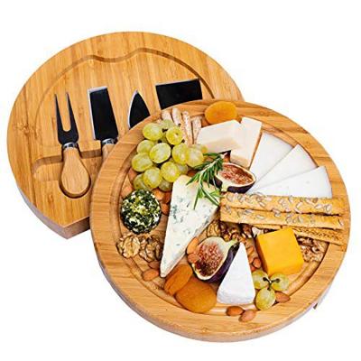 China 2022 new viable hot selling kitchen tableware high quality custom round folder bamboo cheese board set with knife wholesale for sale