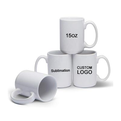 China Viable tazas 15oz large classic ceramic coffee mug with big handle white wholesale sublimation mug for sale