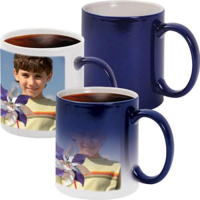 China Custom Sublimation Beer Coffee Mugs 11oz Viable Color Heat Blue Magic Photo Black Color Changing Mugs for sale