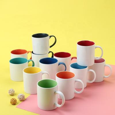 China Viable Cheap Bulk Sale 11OZ Sublimation Color Inside Ceramic Coffee Mug Print Your Own Design Blank Mug for sale