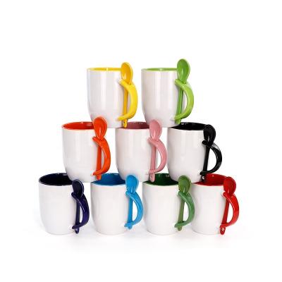 China Sustainable Wholesale Sublimation 11oz White Color Inner White Coffee Mug With Spoon for sale