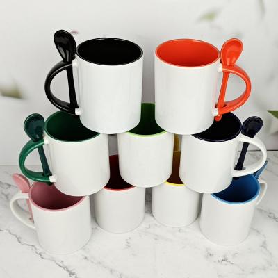 China Customized Sublimation Color Sustainable Ceramic Inner Mug With Spoon For Gift for sale