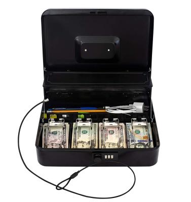 China Hot Selling Portable Combination Durable/Safety Digits Lock Metal Money Cash Box with Money Clip and Coin Tray for sale