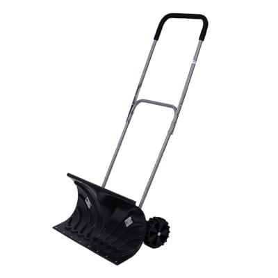 China Plastic Snow Shovel Snow Pusher Snow Shovel Snow Removal With 2 Wheels With Metal Edge Garden Tool Outdoor for sale