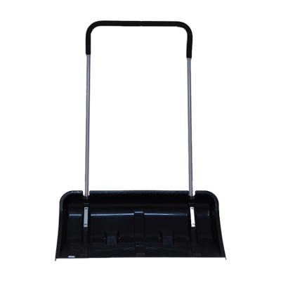 China With aluminum edge rolling snow pusher with wheels and heavy duty steel handle snow shovel suitable for driveway or sidewalk clearing 29.5