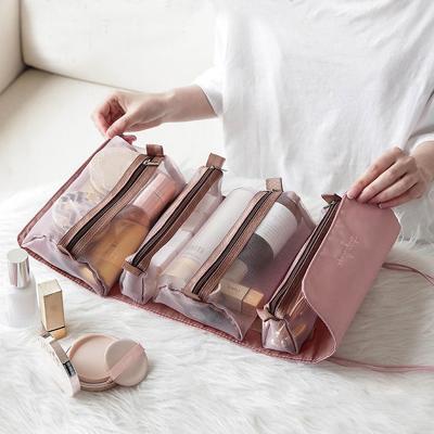 China Fashion Lazy Disassembled Makeup Bag Portable Large Capacity Four In One Portable Folding Travel Cosmetics Storage Toiletry Bag for sale