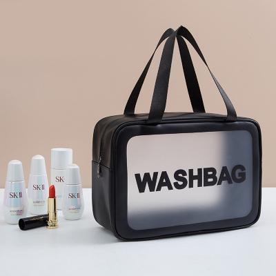 China Fashion PU transparent cosmetic bagTravel waterproof portable bath wash bag storage frosted cosmetic bag for sale