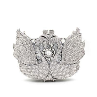 China Handmade Metal Diamond Dinner Bag Hollow Metal Diamond Bag Swan Steamed Crystal Bun Wedding Bridal Clutch for sale