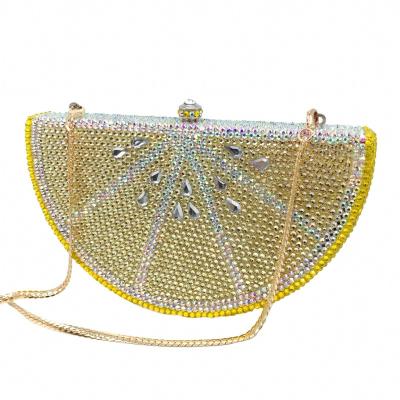 China Metal lemon shape diamond dinner clutch foreign trade banquet fashion flat diamond women's bag for sale