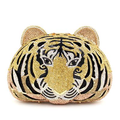 China Handmade Metal Key Crystal Dinner Hollow Bag Fashion Tiger Rhinestone Diamond Lady Bags Handbag for sale