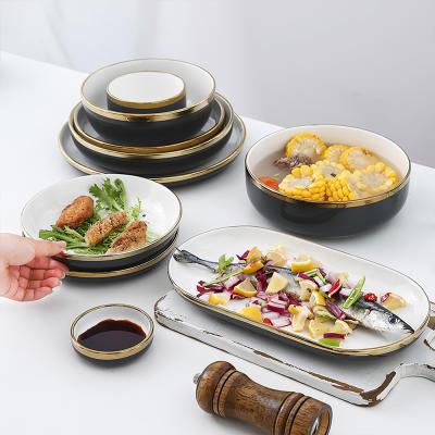 China Viable Ready To Ship Wedding Dinner Dishes Gold Dinner Plate Set Kitchen Dinner Sets Dishes for sale