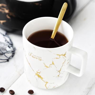 China Viable Wholesale Cheap Coffee Ceramic Mug Marbling With Spoon Tea Milk Ceramic Coffee Mugs for sale