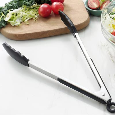 China 9inch 12inch CLASSIC Silicone Food Grade Stainless Steel Heat Resistant Kitchen Instruments GRILL Tongs Food Clip for Baking for sale