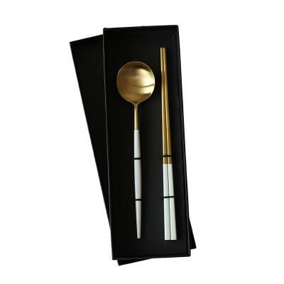 China Viable Titanium Square Gold Chopstick Spoon 304 Stainless Steel Metal Chopsticks for sale