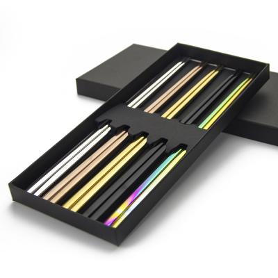 China Chinese Factory Best Selling Viable 5 Pairs Set Stainless Steel Gift Chopsticks With Nice Box for sale