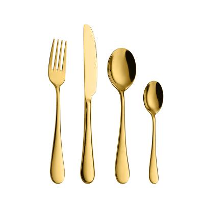 China Viable Dinner Knife Fork Spoon Cutlery Set Mirror Polished 18/10 Stainless Steel Gold Flatware Set 4pcs for sale