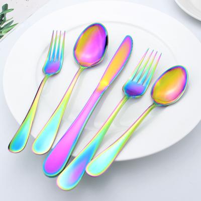 China Sustainable High Quality Stainless Steel Flatware Set Spoon Fork Knife Luxury Colorful 4-5 Pcs Flatware Set for sale