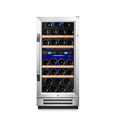 China Hotel Design 28 Bottles Premium Built-in Wine Cooler Double-Zones Wine Cellar with Glass Door for Hotel Home and Office for sale