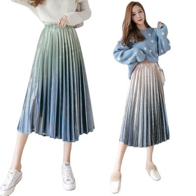 China 2021New Summer Spring Autumn Elegant Women's Slim A-line Half Line Anti-static Velvet Velvet High Waist Slim Skirt Pleated Skirt for sale