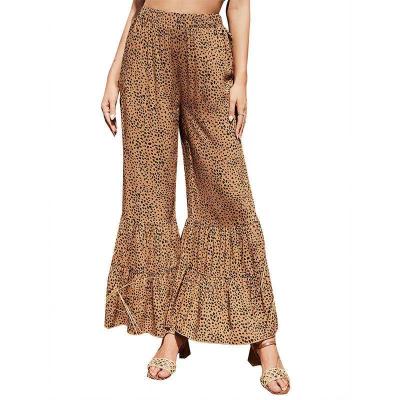 China Spring 2021Amazon New Summer Anti-Static Leopard Ruffle High Waist Women's Pants Bell Bottoms Flare Pants Women's Trousers for sale