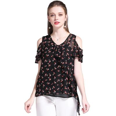 China 2021 Anti-Pilling Short Sleeve V-Neckline Off The Shoulder Work Casual Blouses Women Elegant Plus Size Tops And Blouses And Shirts Womens Blouses for sale