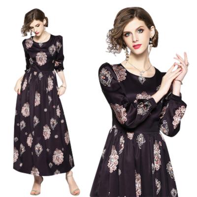 China Wholesale Casual Floral Print Anti-wrinkle Long Sleeve Maxi Women Long Dress for sale