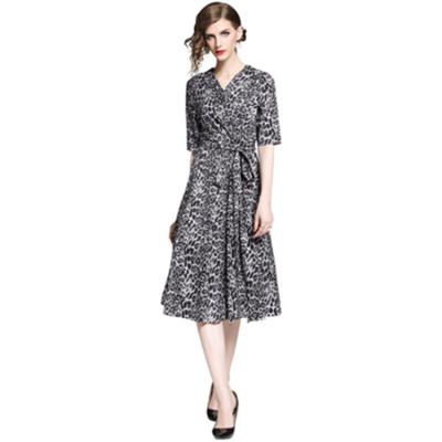 China Anti-wrinkle chic long dresses summer short sheathed semi formal dress women V-neck printing dress woman for sale