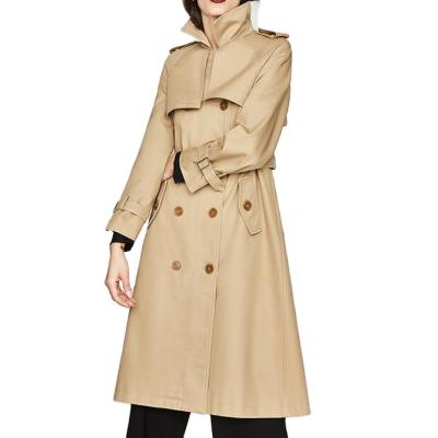 China 2021 Europe and American Autumn Button Cotton Turn-On Collar Waterproof Crossover Khaki Casual Blue Anoraks Long For Women for sale