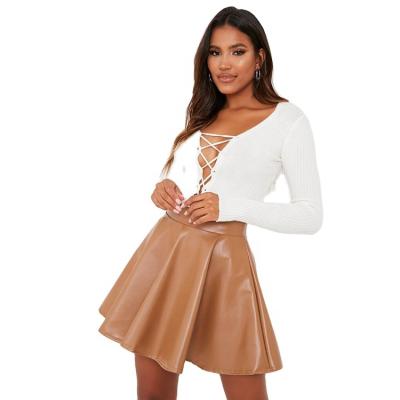 China New Arrivals Summer Plus Size Zipper Khaki Black Leather Pleated Spring Skirts Women's High Waist Shorts PU Skirts for sale