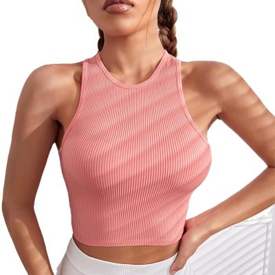 China Breathable Custom Fashionable Striped Women Full Vest Yoga Wrap Sports Fitness Crop Tops Quick Dry for sale