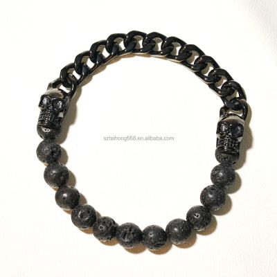 China Cool Rock Style Punk Skull Stainless Steel Charms Chains Mixed Black Stone Beaded Bracelets for sale