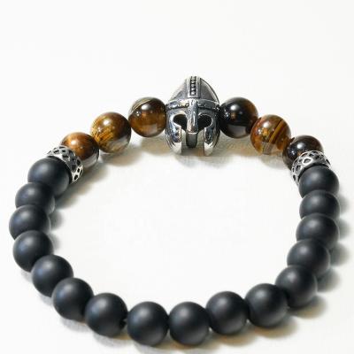 China Fashion Punk Armet Stainless Steel Charms Mixed Tiger Eye Nature Stone Beaded Bracelets for sale