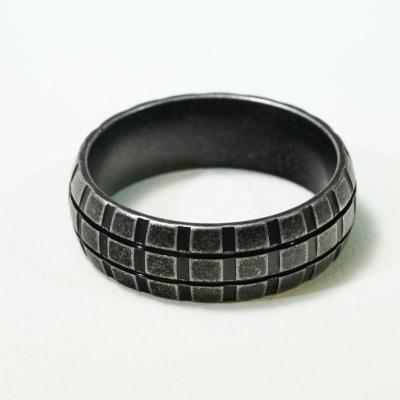 China Unique HIP POP Hip Pop Tire Texture Unisex Stainless Steel Wedding Band Rings For Women Men for sale