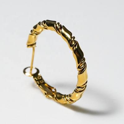 China TRENDY Classic Style Gold Plated Twisted Stainless Steel Hoops Huggie Earrings For Women for sale