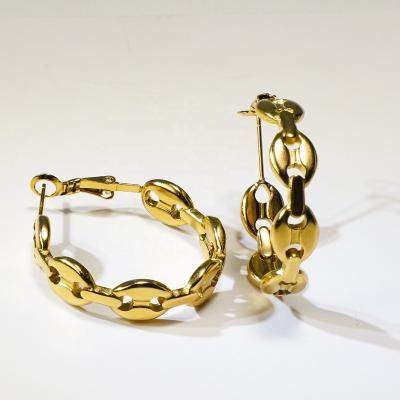 China TRENDY Classic Trendy 18K Gold Plated Stainless Steel Hoop Chain Earrings For Girl Women for sale