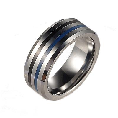 China CLASSIC Quality Classic Quality Chunky Black Blue Inlay Polished Tungsten Carbide Steel Rings For Women Men for sale