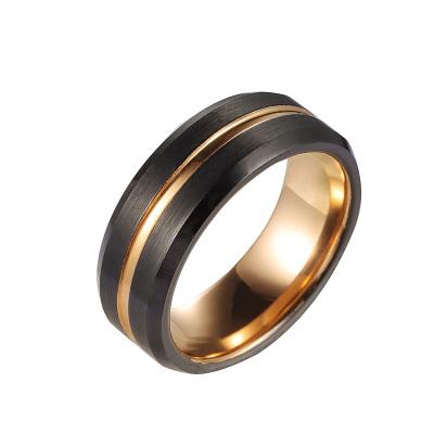 China CLASSIC Black Brushed Gold Plated Polished Beveled Edges Tungsten Carbide Wedding Rings For Men for sale