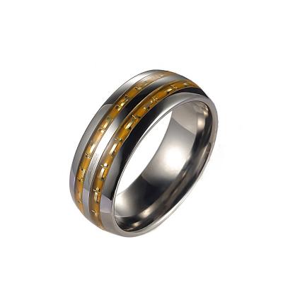 China CLASSIC Unique Yellow Iron Fiber Inlay Tungsten Carbide Wedding Band Rings For Couples Men Women for sale