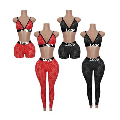 China Hotsale New Design Custom QUICK DRY Sexy Clothes Pajamas Sets Lace Bra And Shorts Lingerie Lounge Wear Mesh Pants 2 Piece Sets for sale