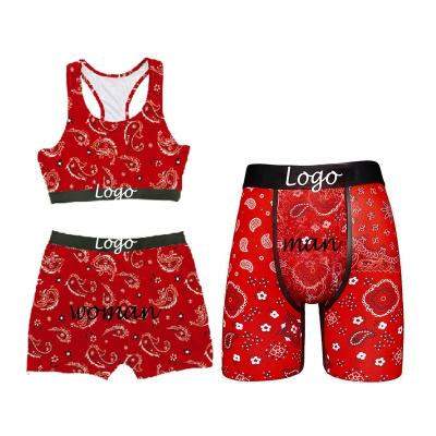 China Anti-Wrinkle Custom Gym Couple Yoga Shorts Set Matching Men Women Brief Boxer Shorts for sale