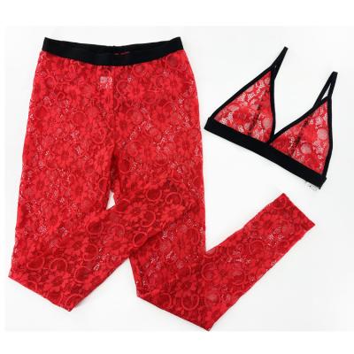 China QUICK DRY Sexy Cavity Off Two Piece Set Mesh Crop Top Outfits Valentine's Day Lace Lingerie Pant Set for sale