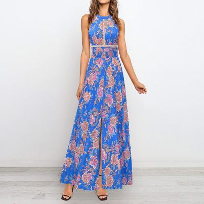 China 2022 Summer Women's Sexy Slim Floral Dress Cavity Breathable Slit Halter Casual Dress Long Dress For Women for sale