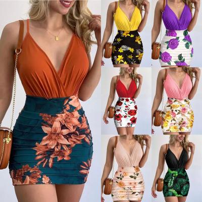 China 2022 QUICK DRY New Design Jumpsuit Set Women Dress Sets Floral Print Pencil Skirt Two Piece Set for sale