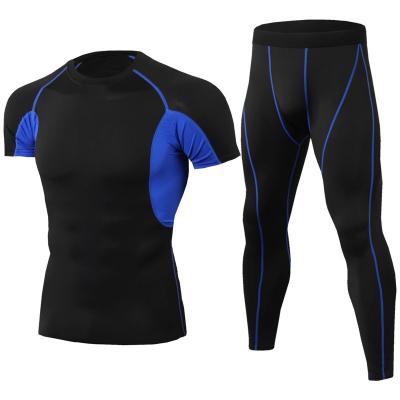 China Amazon Selling Quick-drying Breathable Hot Men's Compressed Sport T-Shirts Fitness Pants Wear Training Set for sale