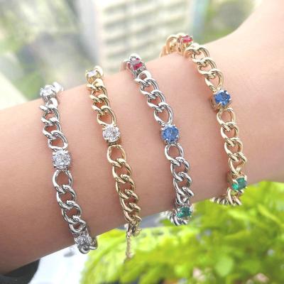 China 2022 New Arrival TRENDY Colorful Zircon Charm Stainless Steel Bracelet For Woman Fashion Jewelry for sale