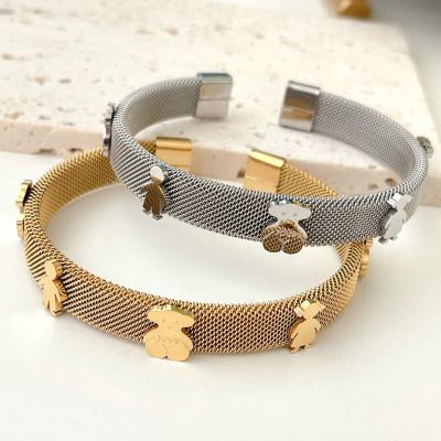 China 2022 punk fashion stainless steel gold and sliver bear bracelet for sale