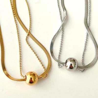 China 2022 FASHIONABLE Hot Selling Stainless Steel Double-Layer Chain Ball Necklace for sale