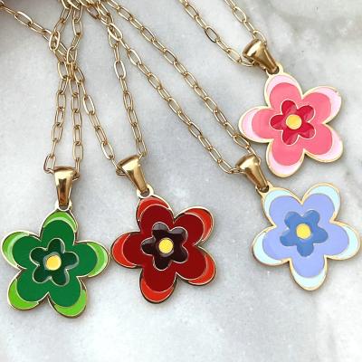 China 2022 Fashion Cute Stainless Steel Enamel Flower Necklace for sale